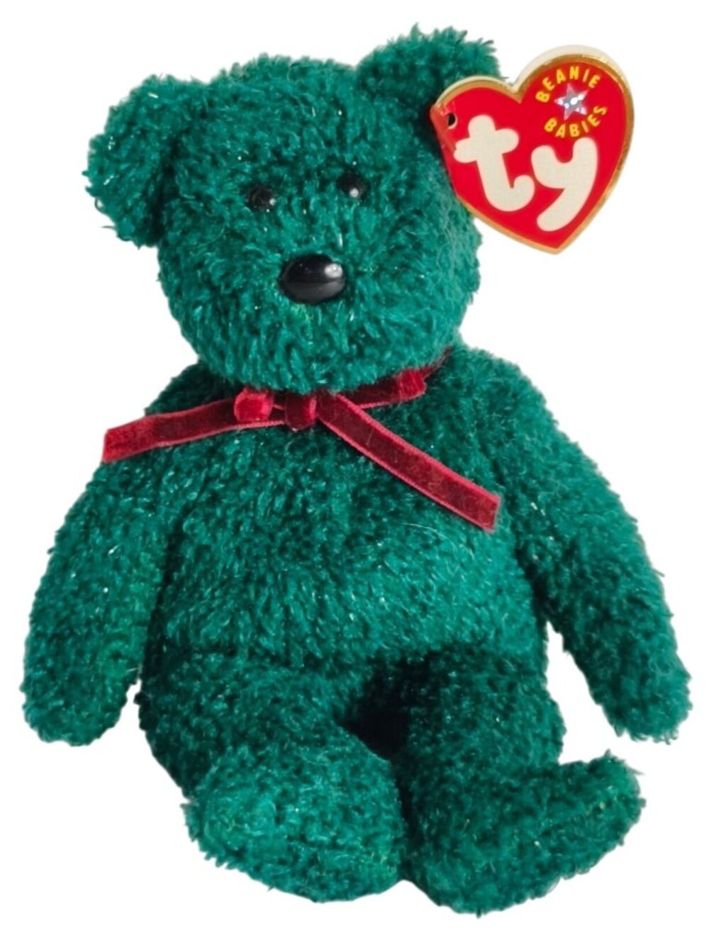 2001 Ty Beanie Babies Holiday Teddy Bear Green Plush Dec 24 DOB Retired Collect